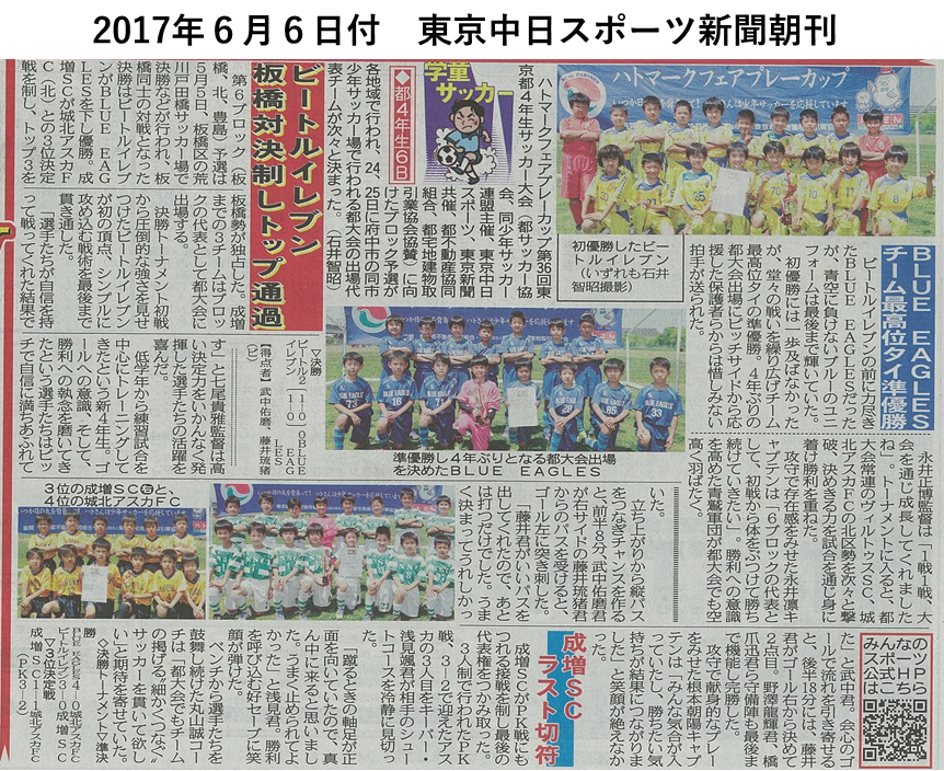 2017年6月6日付東京中日スポーツ新聞（朝刊）